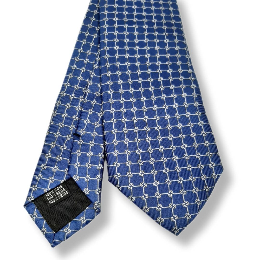 100% Italian Silk Tie - Handmade in Italy - M140 - Chainlink - Blue