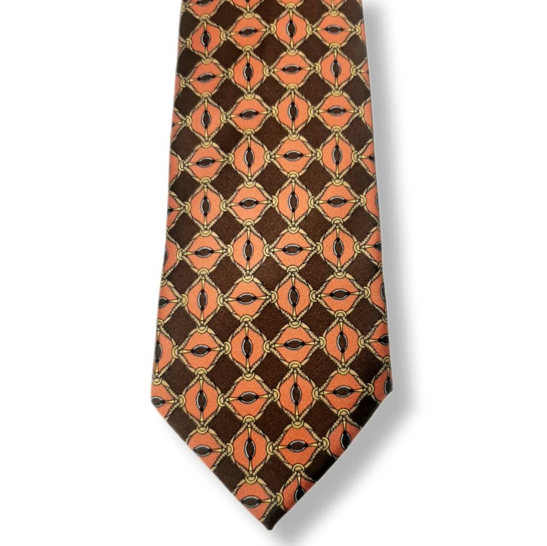 100% Italian Silk Tie - Handmade in Italy - M163 - Yellow/Blue, Orange/Brown