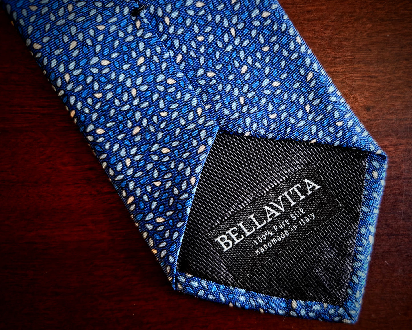 100% Italian Silk Tie - Handmade in Italy - M111 Print - Forest Green, Burnt Gold, Royal Blue