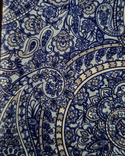 100% Italian Silk Tie - Handmade in Italy - M107 - Paisley - Blue-Grey