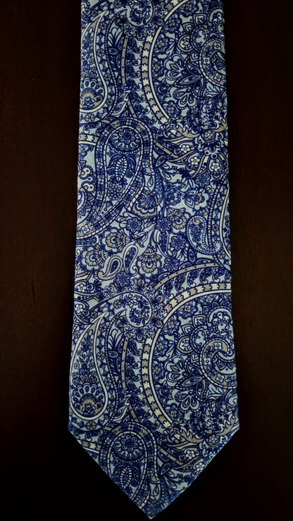 100% Italian Silk Tie - Handmade in Italy - M107 - Paisley - Blue-Grey