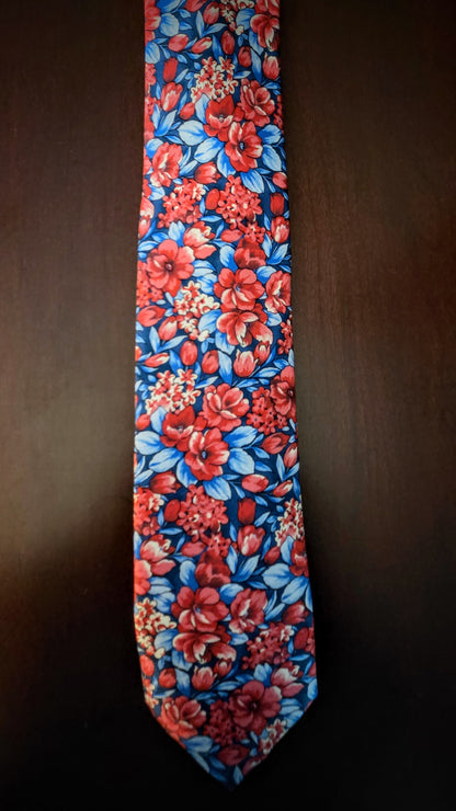100% Italian Silk Tie - Handmade in Italy -  Vibrant Floral - Red, Yellow