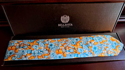 100% Italian Silk Tie - Handmade in Italy -  Vibrant Floral - Red, Yellow