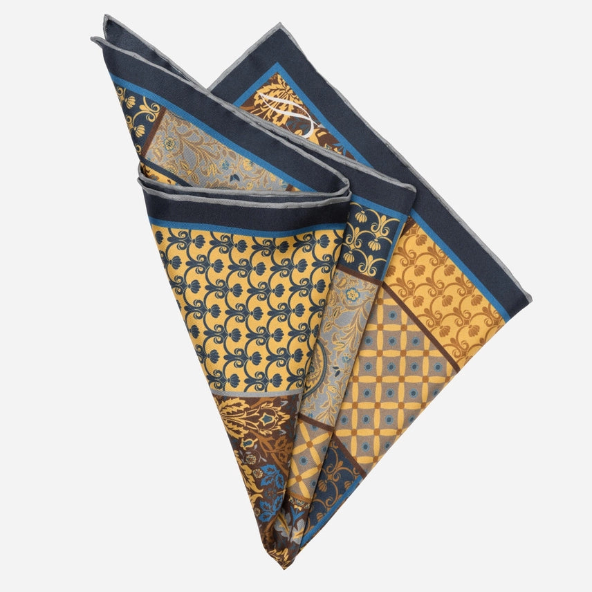 Portici - Silk Pocket Square - Yellow & Blue by Elizabetta