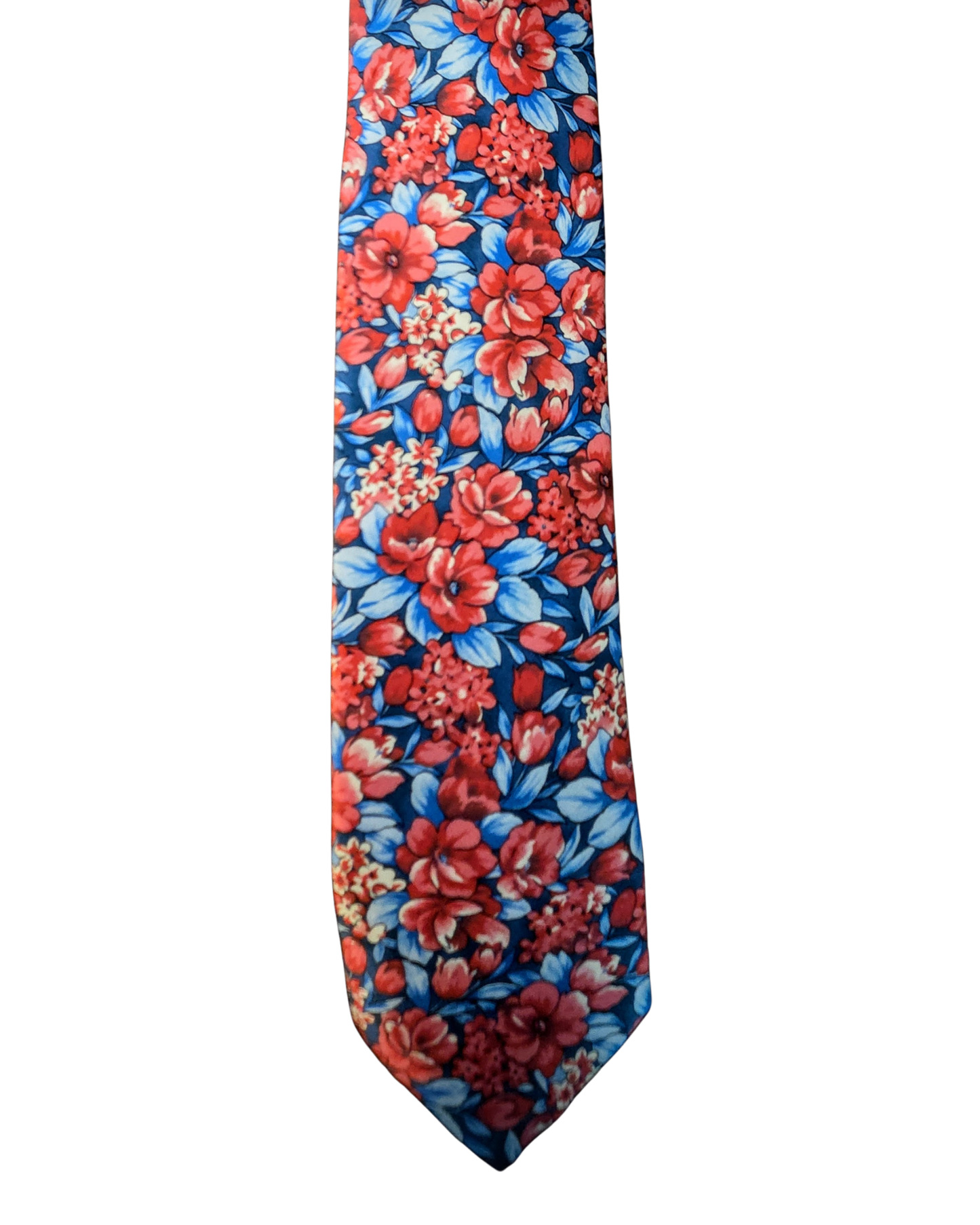 100% Italian Silk Tie - Handmade in Italy -  Vibrant Floral - Red, Yellow