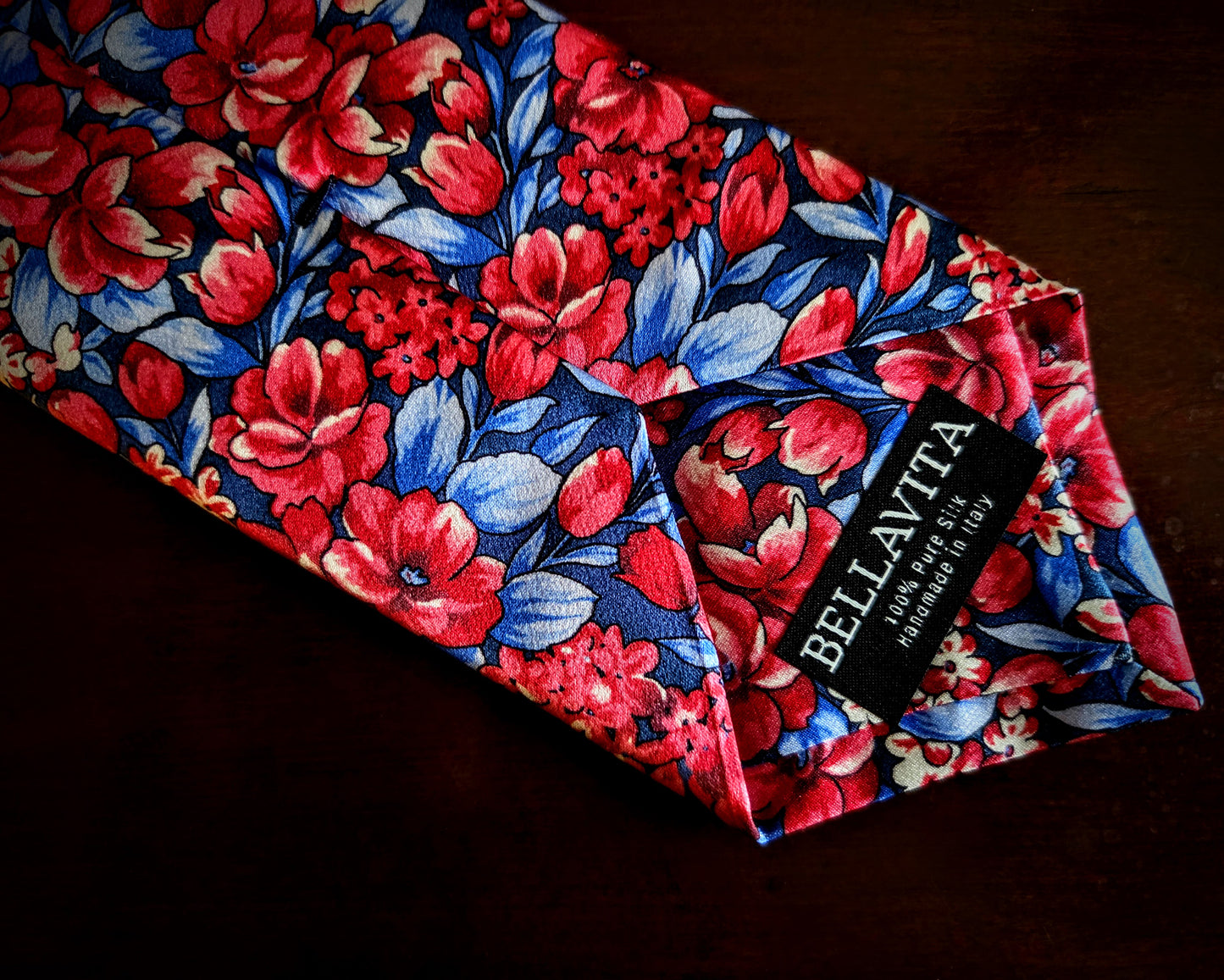 100% Italian Silk Tie - Handmade in Italy -  Vibrant Floral - Red, Yellow