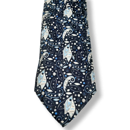 100% Italian Silk Tie - Handmade in Italy -  M106 - Paisley Fish - Purple, Navy