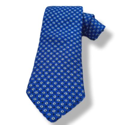 100% Italian Silk Tie - Handmade in Italy - Blue Print 108