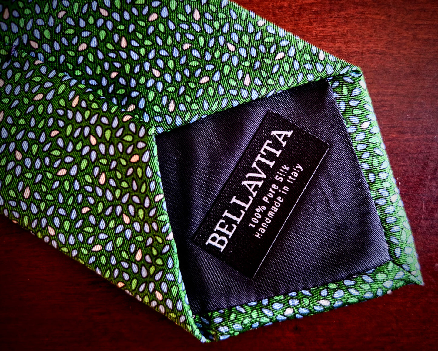100% Italian Silk Tie - Handmade in Italy -  M111 Print - Forest Green, Burnt Gold, Royal Blue