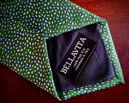 100% Italian Silk Tie - Handmade in Italy -  M111 Print - Forest Green, Burnt Gold, Royal Blue