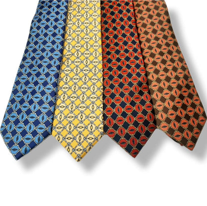 100% Italian Silk Tie - Handmade in Italy -  M163 - Yellow/Blue, Orange/Brown
