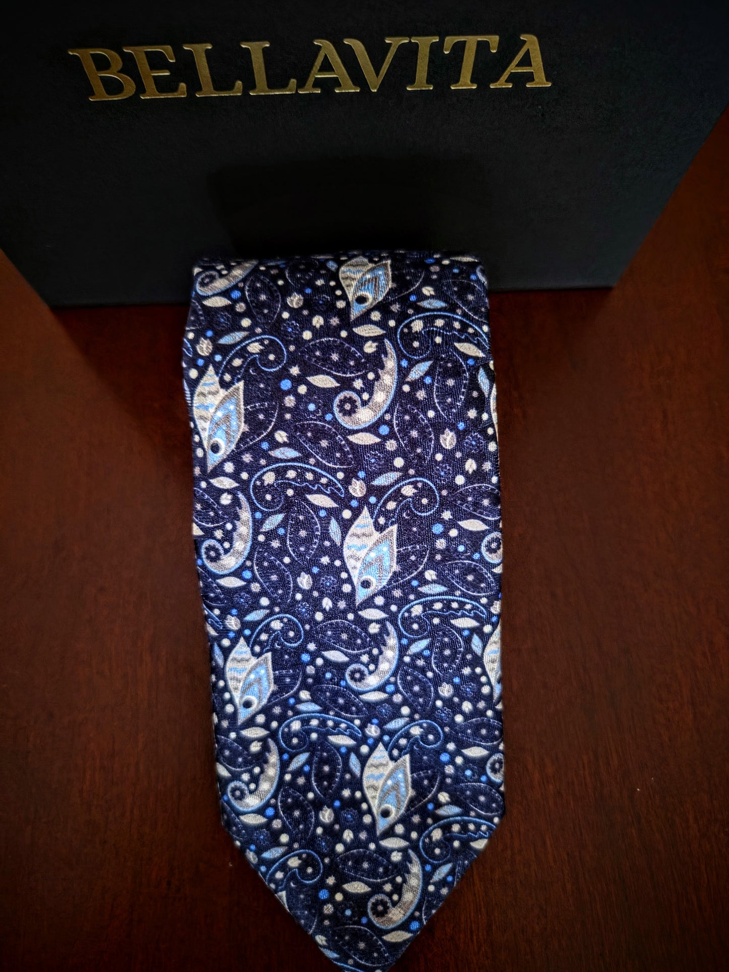 100% Italian Silk Tie - Handmade in Italy -  M106 - Paisley Fish - Purple, Navy