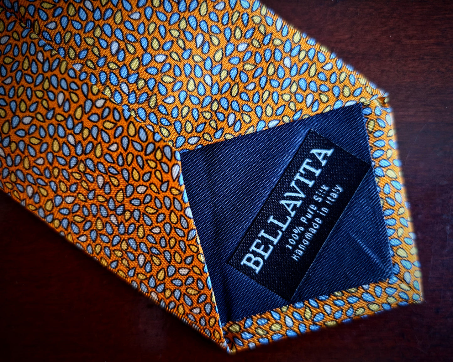 100% Italian Silk Tie - Handmade in Italy -  M111 Print - Forest Green, Burnt Gold, Royal Blue