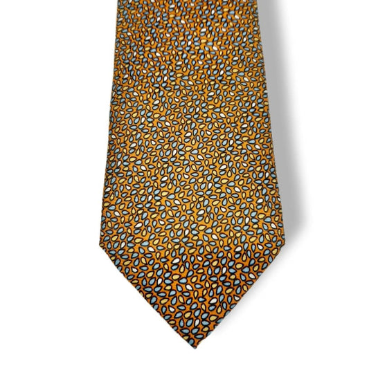 100% Italian Silk Tie - Handmade in Italy -  M111 Print - Forest Green, Burnt Gold, Royal Blue