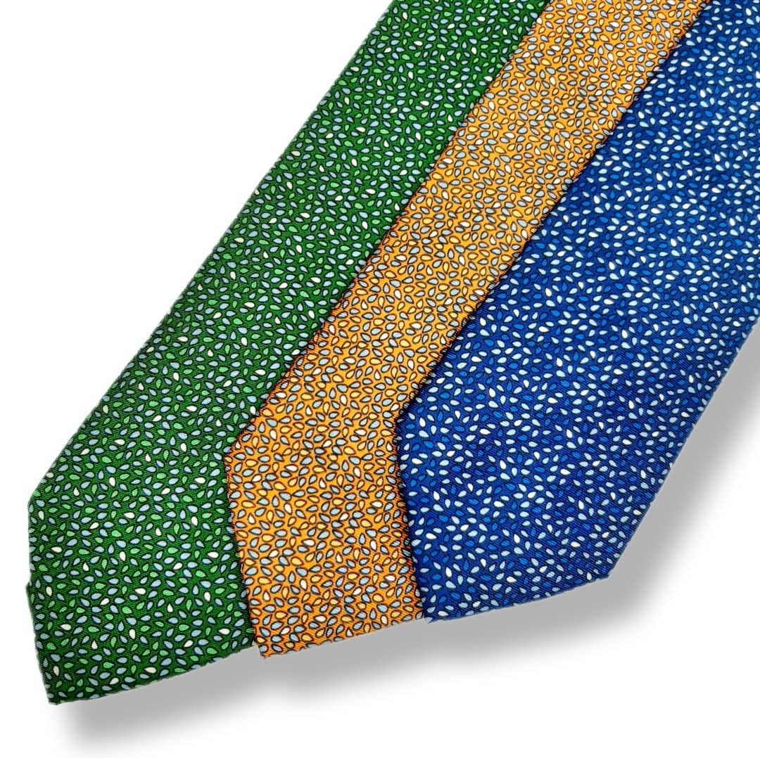 100% Italian Silk Tie - Handmade in Italy -  M111 Print - Forest Green, Burnt Gold, Royal Blue