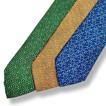 100% Italian Silk Tie - Handmade in Italy -  M111 Print - Forest Green, Burnt Gold, Royal Blue