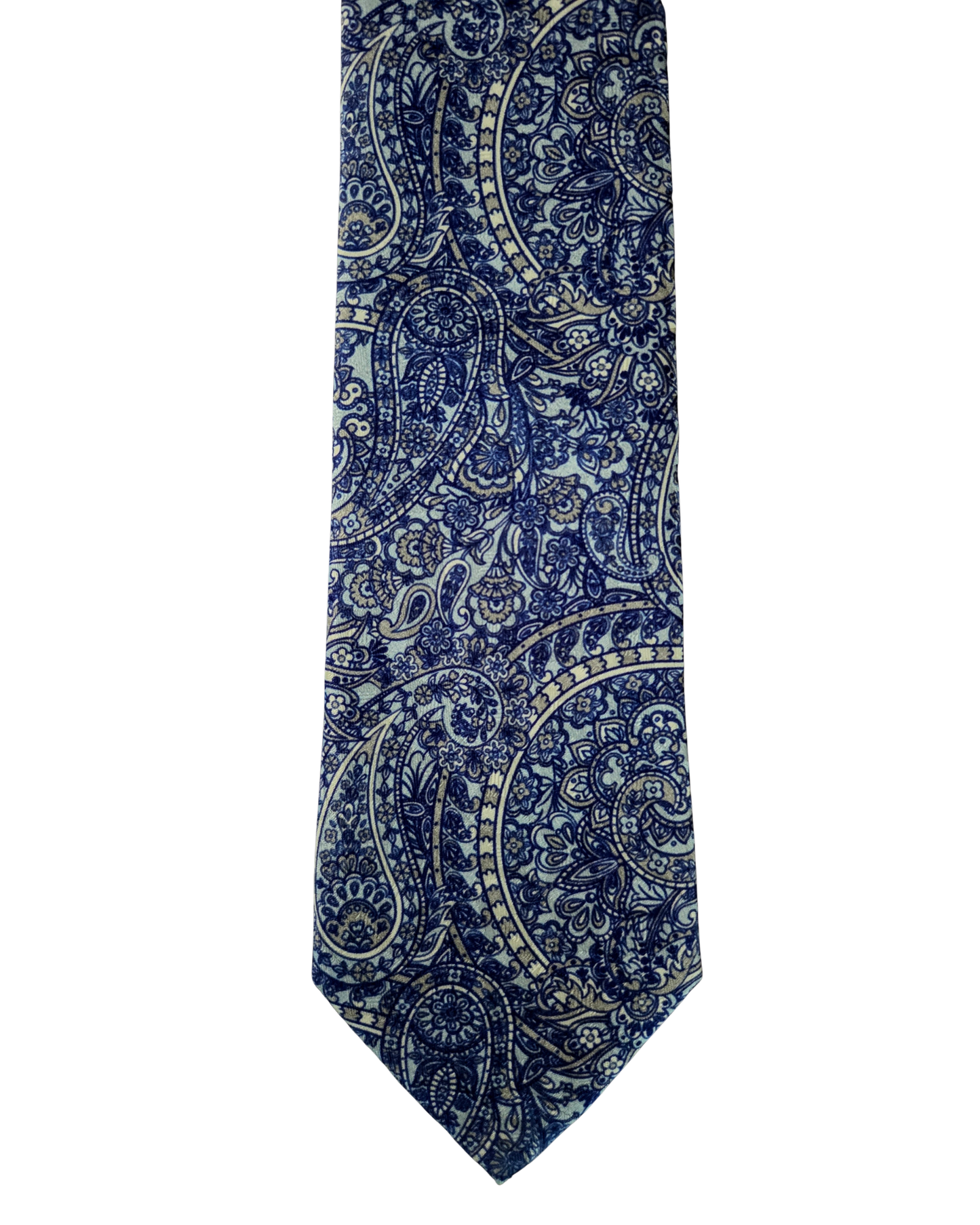 100% Italian Silk Tie - Handmade in Italy - M107 - Paisley - Blue-Grey