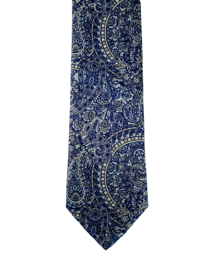 100% Italian Silk Tie - Handmade in Italy - M107 - Paisley - Blue-Grey